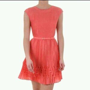 NWOT Ted Baker Terna Pleated Coral Fit Flare Dress Size US6/Ted Baker 2